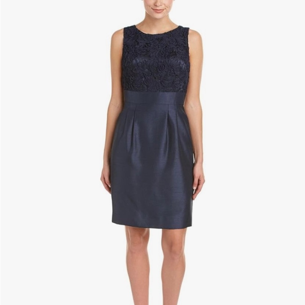 Tahari Scoop Neck Embroidered Sheath Dress
